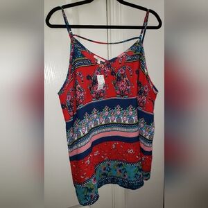 Maurices Red Floral Boho Spaghetti Strap V-neck Cami Size 2X